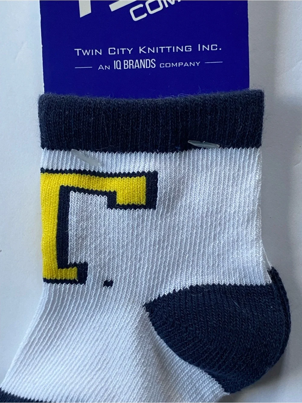 Trinity College Baby Socks 3-6 Months New Bantams Logo “T” Yellow Blue NWT